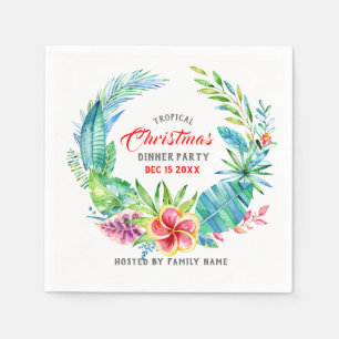 Tropical Wreath Christmas Dinner Party Napkin