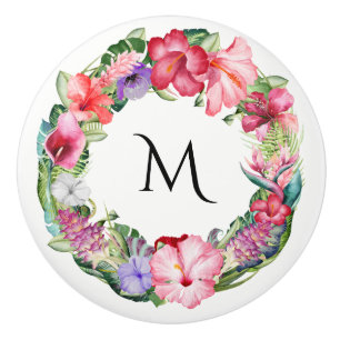 Tropical Wreath Floral Lei Hibiscus Summer Chic Ceramic Knob