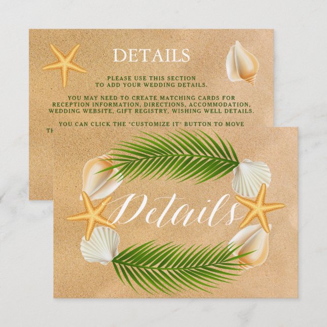 Tropical Wreath Sandy Beach Wedding Detail Enclosure Card (Front/Back)