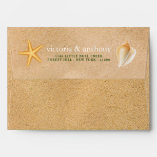Tropical Wreath Sandy Beach Wedding Envelope