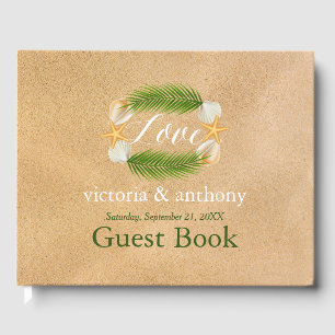 Tropical Wreath Sandy Beach Wedding Guest Book