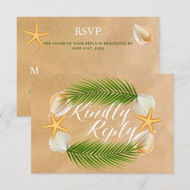 Tropical Wreath Sandy Beach Wedding RSVP Card (Front/Back)