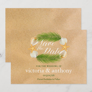 Tropical Wreath Sandy Beach Wedding Save The Date