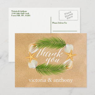 Tropical Wreath Sandy Beach Wedding Thank You Postcard