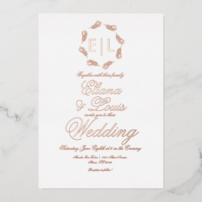 Tropical Wreath Wedding Pressed  Foil Invitation (Front)