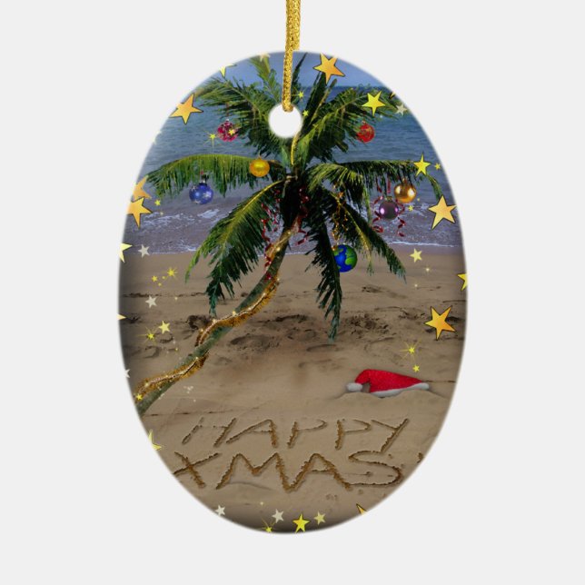 Tropical X-mas Ceramic Tree Decoration (Front)