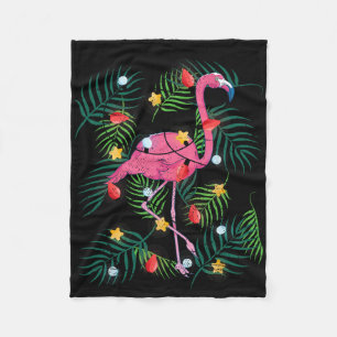 Tropical Xmas Funny Pink Flamingo Hawaiian Christm Fleece Blanket