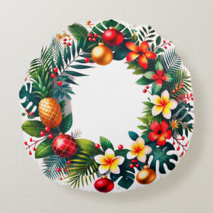 tropical Xmas wreath Round Cushion
