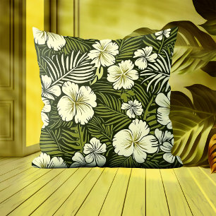 Tropical Yellow and Green Floral Cushion