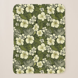 Tropical Yellow and Green Floral Sherpa Blanket