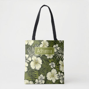 Tropical Yellow and Green Floral  Tote Bag
