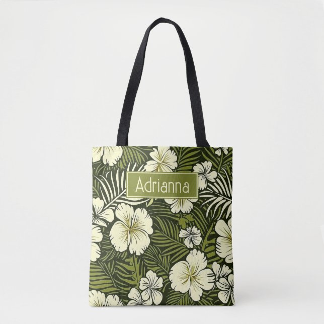 Tropical Yellow and Green Floral  Tote Bag (Front)