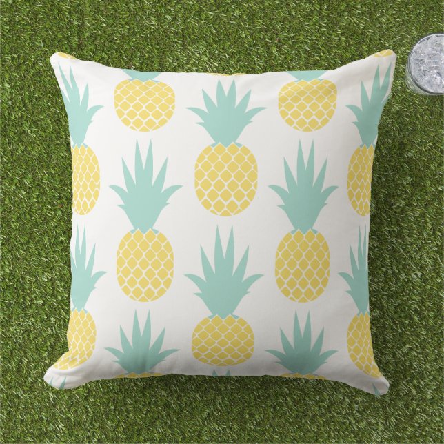 Tropical Yellow and Mint Pineapple Pattern Cushion (Grass)