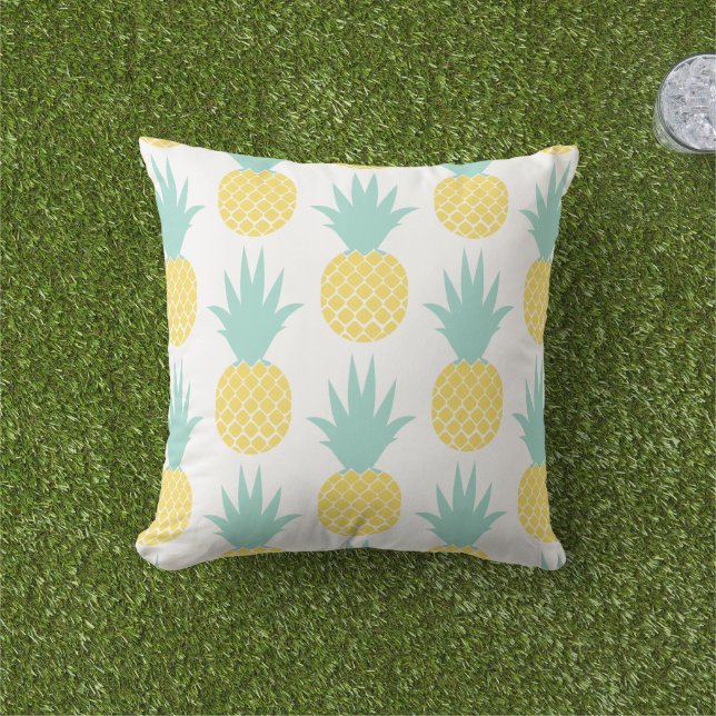 Tropical Yellow and Mint Pineapple Pattern Cushion (Grass)