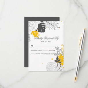 Tropical Yellow And White Leaves RSVP Card
