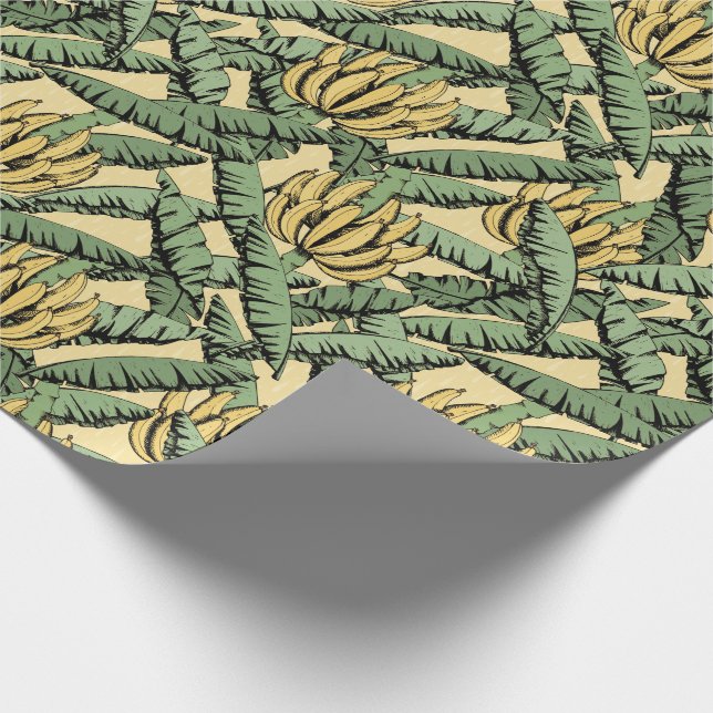 Tropical Yellow Banana and Leaves Wrapping Paper (Corner)