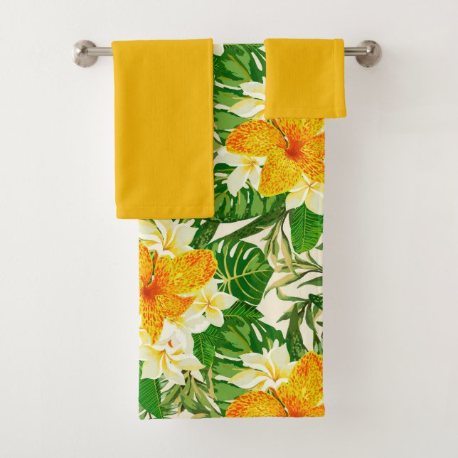 Tropical Yellow Flowers Golden Yellow Accents Bath Towel Set (Insitu)