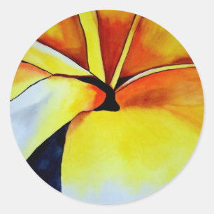Tropical Yellow Frangipani flower original art Classic Round Sticker