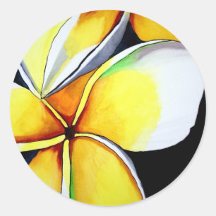 Tropical Yellow Frangipani flower original art Classic Round Sticker