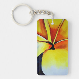 Tropical Yellow Frangipani flower original art Key Ring