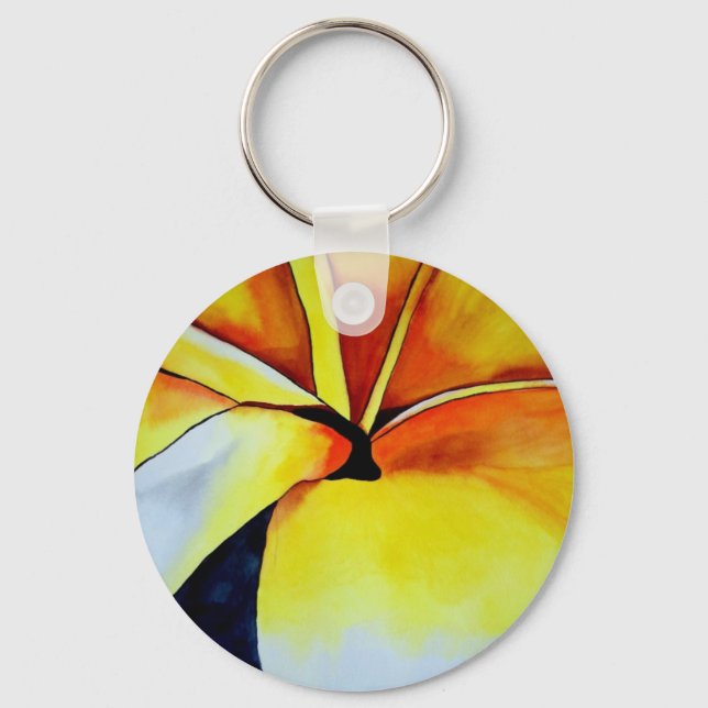 Tropical Yellow Frangipani flower original art Key Ring (Front)