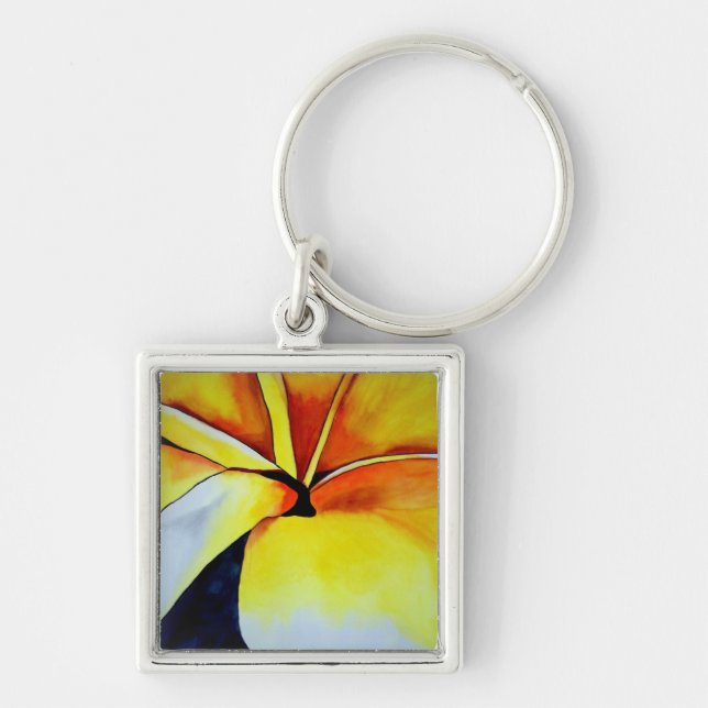Tropical Yellow Frangipani flower original art Key Ring (Front)
