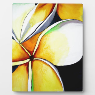 Tropical Yellow Frangipani flower original art Plaque