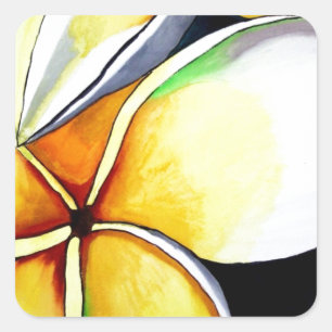 Tropical Yellow Frangipani flower original art Square Sticker
