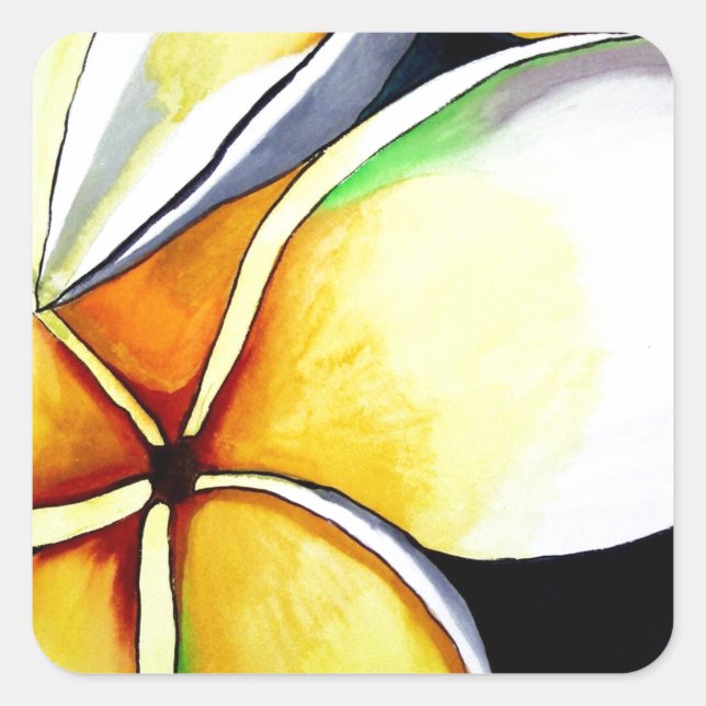Tropical Yellow Frangipani flower original art Square Sticker (Front)