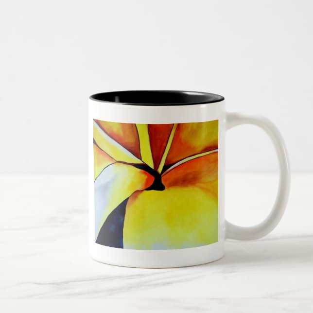 Tropical Yellow Frangipani flower original art Two-Tone Coffee Mug (Right)