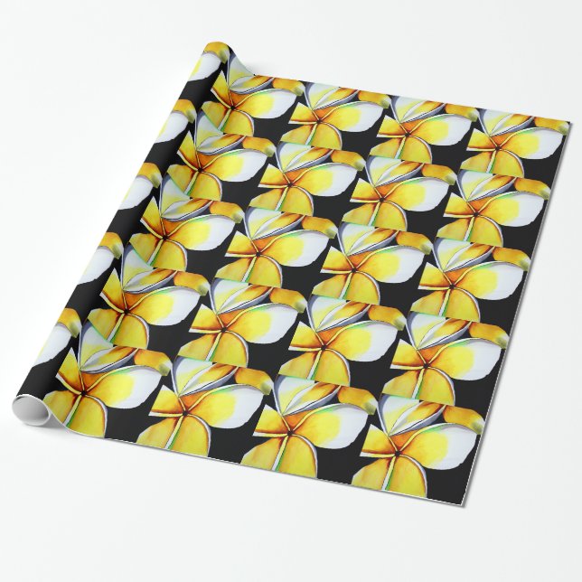 Tropical Yellow Frangipani flower original art Wrapping Paper (Unrolled)
