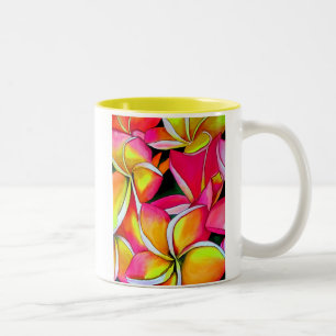 Tropical Yellow Frangipani flower Plumeria art Two-Tone Coffee Mug