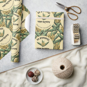 Tropical Yellow Go Bananas Happy Birthday Banana Wrapping Paper