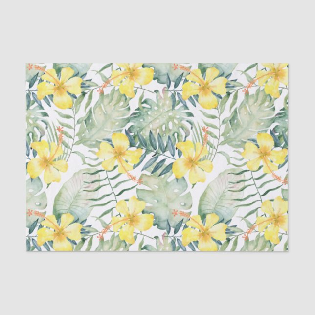 Tropical Yellow Hibiscus Floral Bridal Shower Tissue Paper (Front)