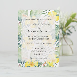 Tropical Yellow Hibiscus Floral Wedding Invitation