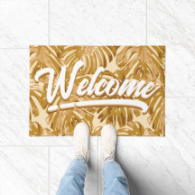 Tropical Yellow Leaves Boho Script Welcome