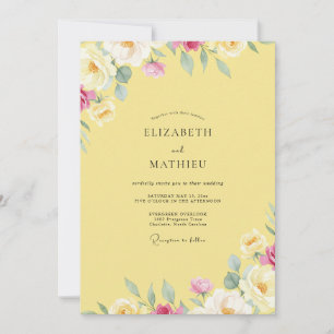 Tropical Yellow Peony Painted Wedding Invitation
