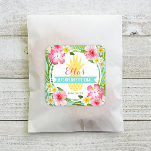 Tropical Yellow Pineapple Floral Bachelorette Luau Square Sticker