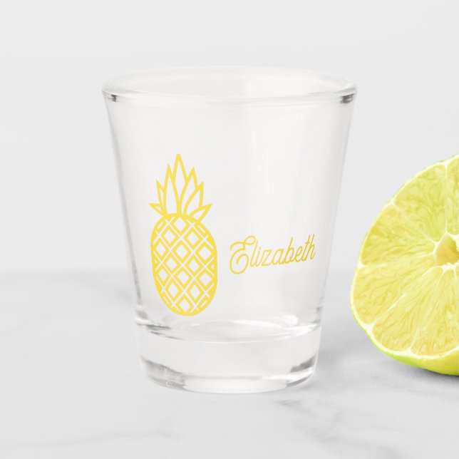 Tropical Yellow Pineapple Personalised Shot Glass (Front)