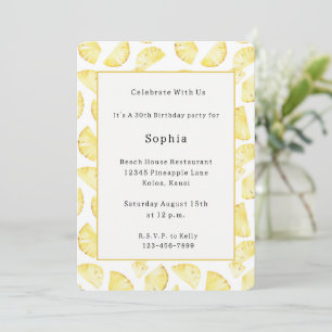 Tropical Yellow Pineapples Birthday Invitation