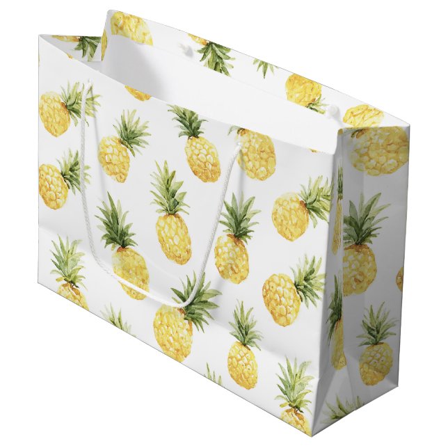 Tropical Yellow Pineapples Bridal Shower Large Gift Bag (Front Angled)