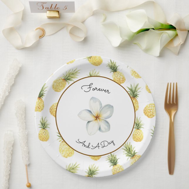 Tropical Yellow Pineapples Wedding Paper Plate (Wedding)