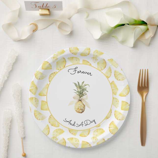 Tropical Yellow Pineapples Wedding Paper Plate (Wedding)