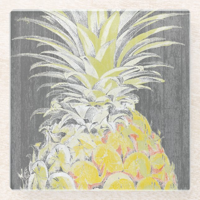 Tropical Yellow Pinneapple Glass Coaster (Front)