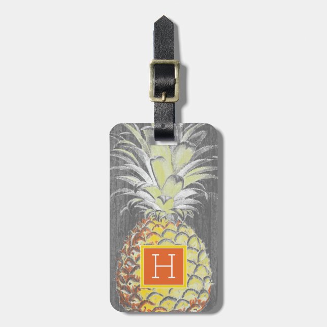 Tropical Yellow Pinneapple on Grey Luggage Tag (Front Vertical)