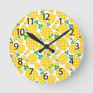 Tropical Yellow Sweet Pineapple Fruit Wall Round Clock