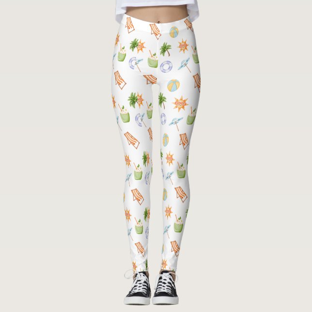 Tropical Young Coconut Summer Paradise Leggings (Front)