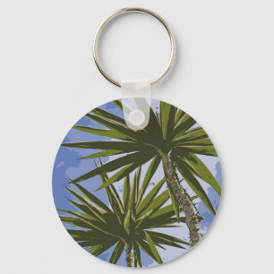 Tropical Yucca Palm Leaves Painting Effect Photo Key Ring