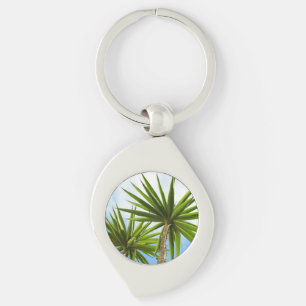 Tropical Yucca Palm Leaves Painting Effect Photo Key Ring