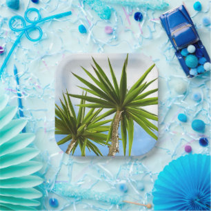 Tropical Yucca Palm Leaves Painting Effect Photo Paper Plate